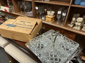 Vintage Relish Tray In Chromium And Crystal From Hellerware With Box