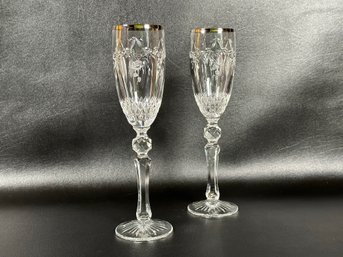 A Stunning Pair Of Waterford Crystal Flutes, Cherished Moments Pattern