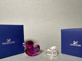 Swarovski Crystal Happy Purple Duck Loveable Lila & Wedding Present With Original Boxes