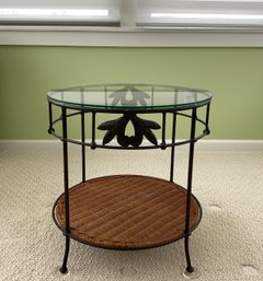 Tiered Glass And Wicker Metal Table
