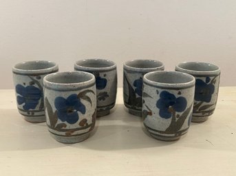 Artist Signed Studio Pottery Set Of 6 Floral Design Ceramic Tea Cups