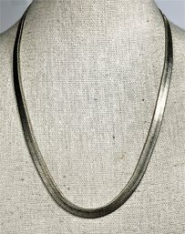 Wide Herringbone Chain Sterling Silver Necklace 16' Long