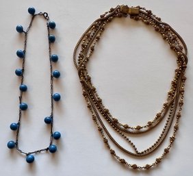 Vintage Pierre Lorion Sylvia Karels Multi-strand Necklace & Blue Beaded Necklace