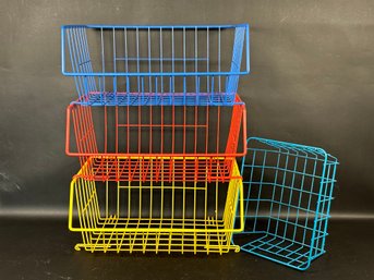 A Grouping Of Colorful Wire Bin Organizers