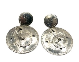 Large Western Style Lightweight Etched Dangle Earrings