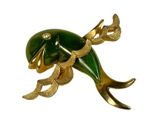 Vintage Gold Tone And Plastic Fish Brooch Pin Good Quality