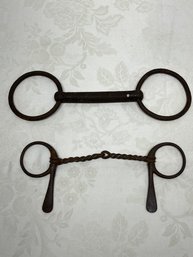 Cast Iron Two Antiques Snaffle Bit Horse - Country Decor