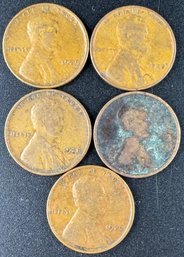 5 Wheat Pennies 1925, 1926, 1927, 1928, 1929