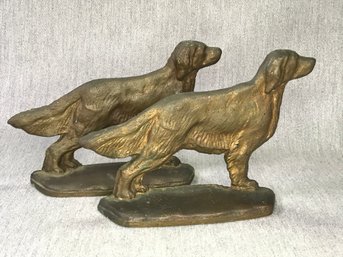 Wonderful Pair Of Antique Cast Brass Irish Setter Bookends - Very Nice Pair - Great Patina On Brass - Wow !