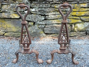 A Pair Of Massive Antique French Cast Iron Fireplace Chenets