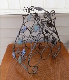 Wrought Grape Vine & Leaf Metal 6 Bottle Wine Rack Pyramid Shaped