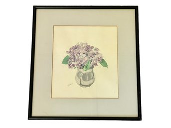 Watercolor Of Purple Lilacs, Pencil Signed Shaw