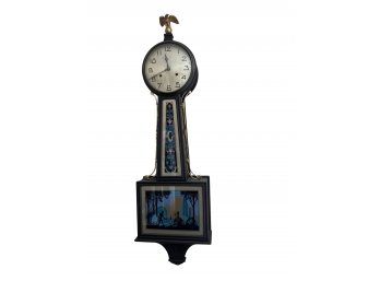 Beautiful Banjo Clock With Decorative Verre Eglomise Inlay