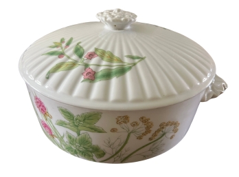 Vintage Covered Casserole With Pink And Green Floral Motif
