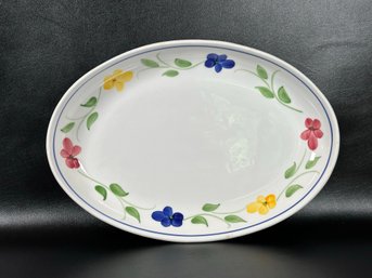 A Beautiful Oval Platter In White With A Floral Motif, Made In Italy