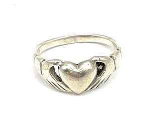 Vintage Sterling Silver Hands Around Heart Claddagh Ring, Size 4