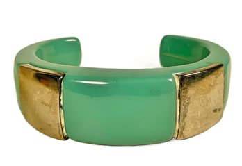 Contemporary Green Plastic Silver Tone Cuff Bracelet