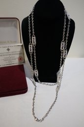 Camrose & Kross Silver Tone With Blue Rhinestones Double Chain Necklace
