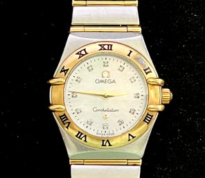 Omega Constellation Stainless Steel, 14k- 18k Yellow Gold, Mop & Diamond Woman's Watch