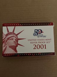 Beautiful 2001 - S U. S. Mint 10 Coin Silver Proof Set With Original Mint Box And COA