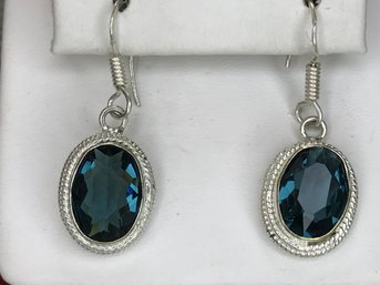 Fabulous 925 / Sterling Silver Earrings With Faceted London Blue Topaz - Very Pretty - Brand New NEVER WORN !
