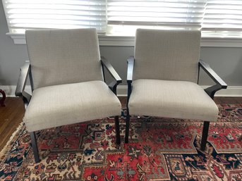 Mid Century Style Solid Hardwood Upholstered Armchairs