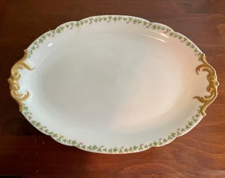 French Antique Oval D & C Porcelain Tray With Gold Decoration