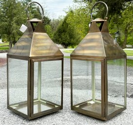 A Set Of Two Modern Lanterns IN Antique Brass Finish - 'F'