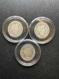 3 Barber Silver Dimes 1897, 1898, 1901