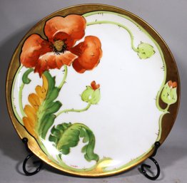 Artist Signed Limoges Porcelain Plate Having Poppy Flower Art Nouveau