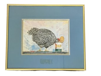 Limited Edition Bob Holloway Print 348/900, Chicken With Soup Can. Framed Under Glass