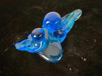 Vintage 1994 Signed Leo Ward Two Blue Bird Of Happiness Art Glass