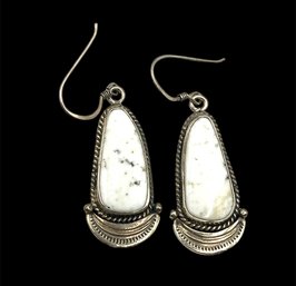 Vintage Navajo Sterling Silver White Buffalo Ornate Dangle Earrings