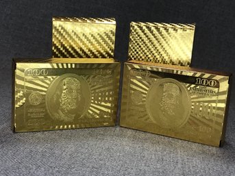 Lot Of Four Sets Of Gold Playing Cards - .999 Gold Leaf Sealed In Mylar - 2 George Washington Decks - 2 Plain