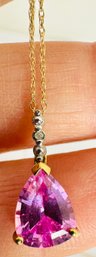 BEAUTIFUL 10K GOLD PINK SAPPHIRE AND DIAMOND ACCENT NECKLACE