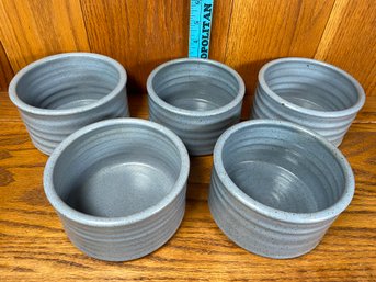 5 Signed JM Ceramic Pottery Bowls Blue Grey 5x3