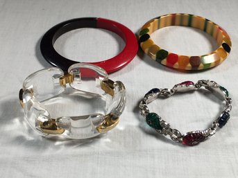 Lovely Grouping Of Vintage Costume Jewelry Bracelets - Two Are TRAFARI - Bangles - Lucite And More ! WOW !