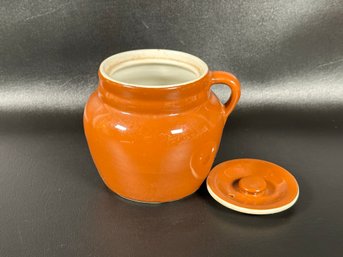 A Petite Vintage Bean Pot In Light Brown Glazed Ceramic By Hall