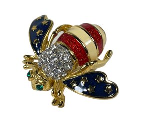 Signed Joan Rivers Gold Tone Patriotic Enamel Bug Brooch