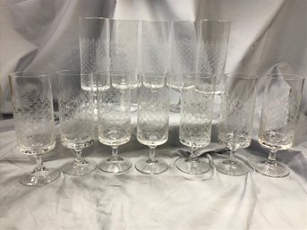 Lot (3 Of 3) 12 Pieces Vintage ROSENTHAL - STUDIO LINE MCM / Midcentury - MOTIF Pattern Glassware - Two Sizes