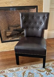 Petite Tufted Leather Accent Chair With Nailhead Trim #1