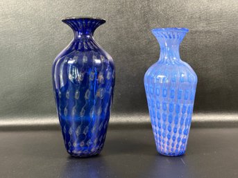 A Striking Pair Of Art Glass Vases In Shades Of Blue