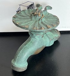 Vintage Solid Brass Frog On A Lilypad Hose Faucet Extender