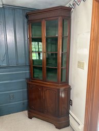 Beautiful Antique 1930s Corner Cabinet With Green Painted Interior