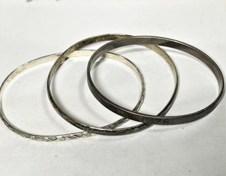 Lot Three Sterling Silver Bangle Bracelets Vintage