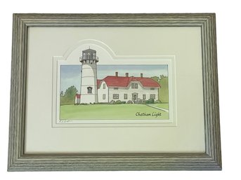 Chatham Light Watercolor By Old Lyme, CT Artist P.J.Cook. Professionally Matted And Framed Underglass.