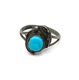 Vintage Native American Style Silver Tone Turquoise Color Ring, Size 6.5