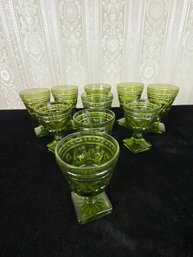 Vintage Set Of Indiana Green Water/Wine Stemmed Goblets