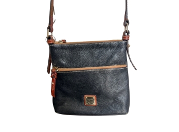 Dooney And Bourke Leather Crossbody Shoulder Bag - Black With Brown Trim