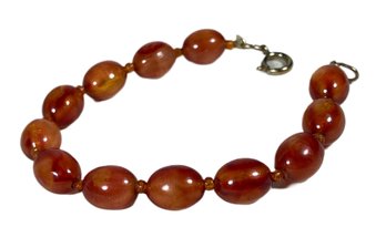 Genuine Amber Beaded  Bracelet W Gold Tone Clasp